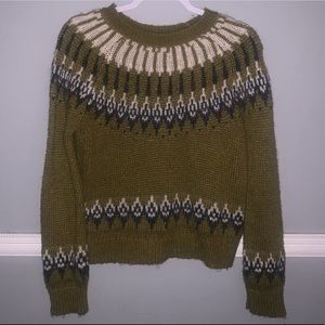 Topshop Knit Nordic Pattern Green Sweater Size 6